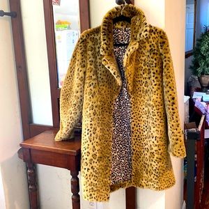 Leopard faux fur car coat